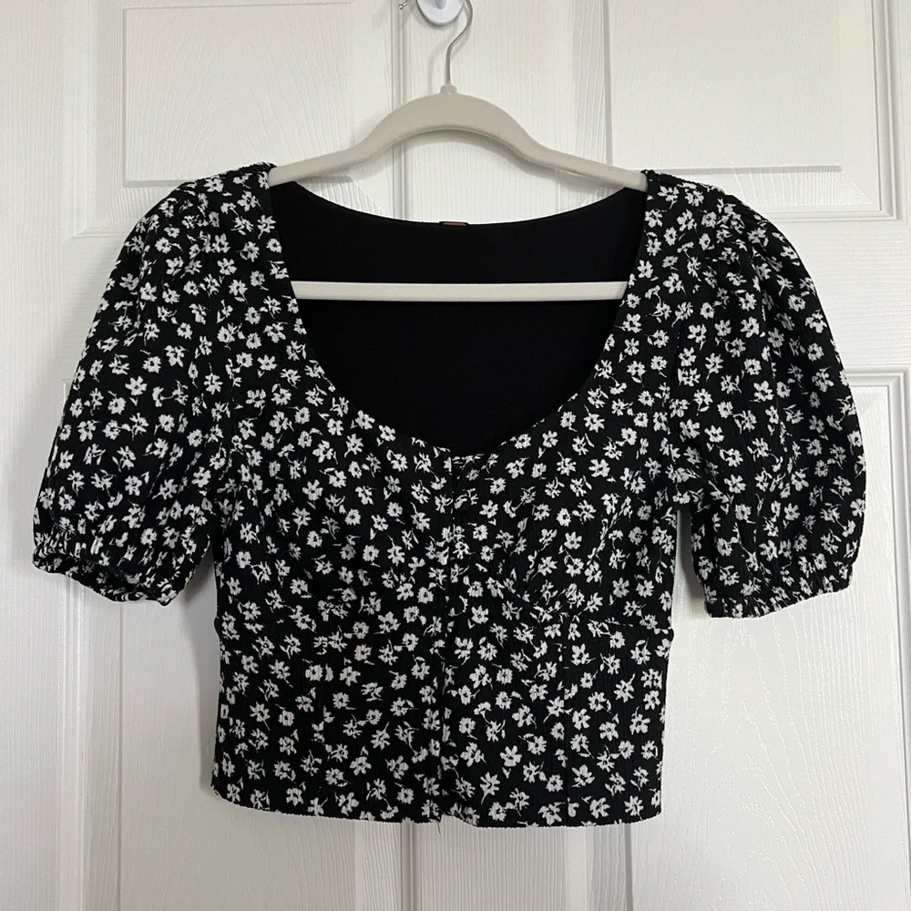 Free People Black and White Floral Crop Top